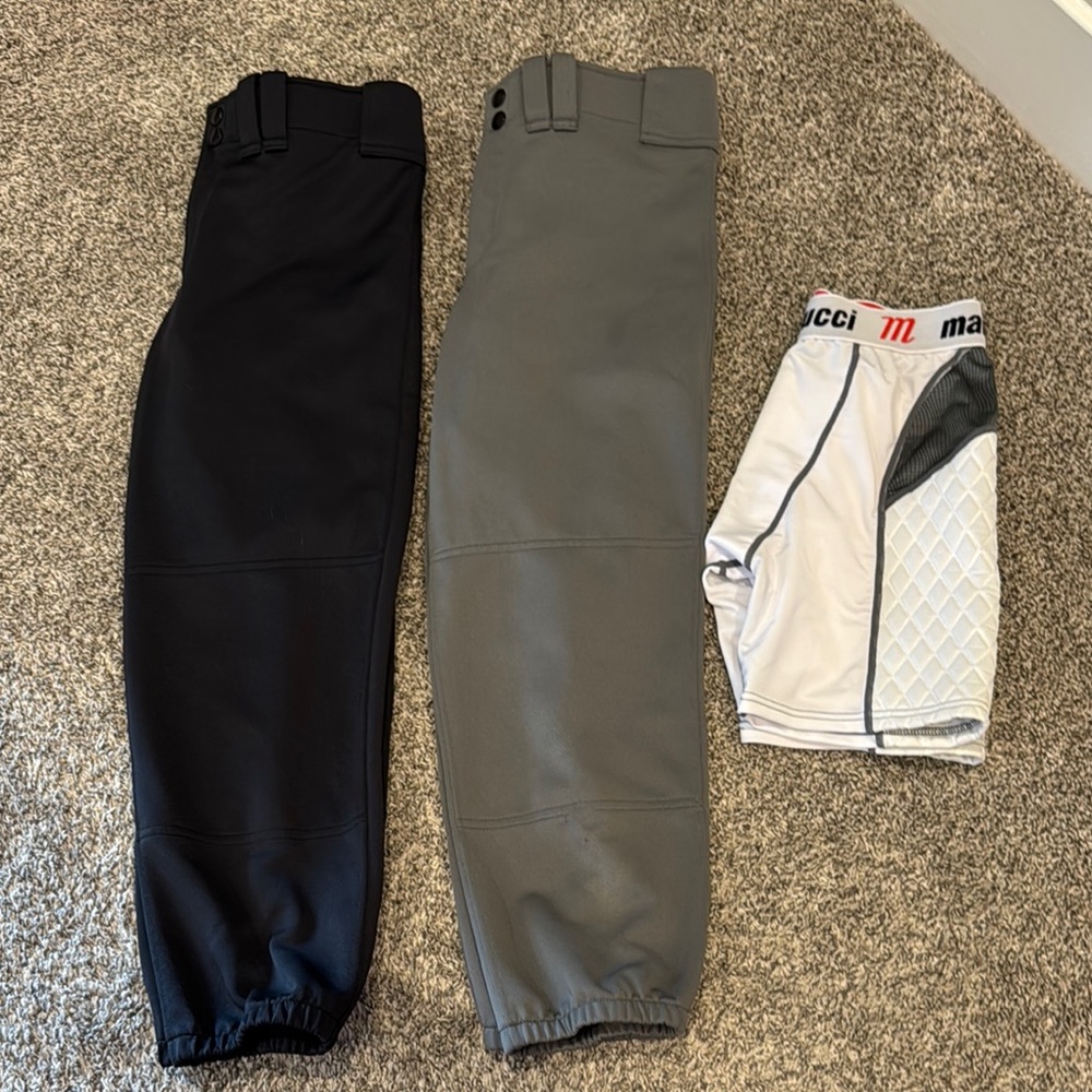 Mizuno Black and Gray softball Pants and sliding shorts set/bundle